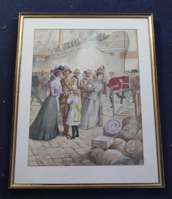 Richard Caton Woodville (1856-1927) Troops embarking for the Boer War 21 x 16.25in.